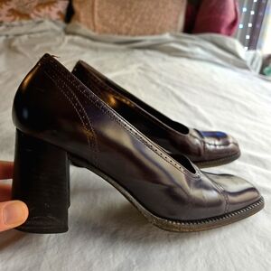 Vintage Tombolini Italian Leather sz 38 (7.5) round toe heels academia 90s y2k